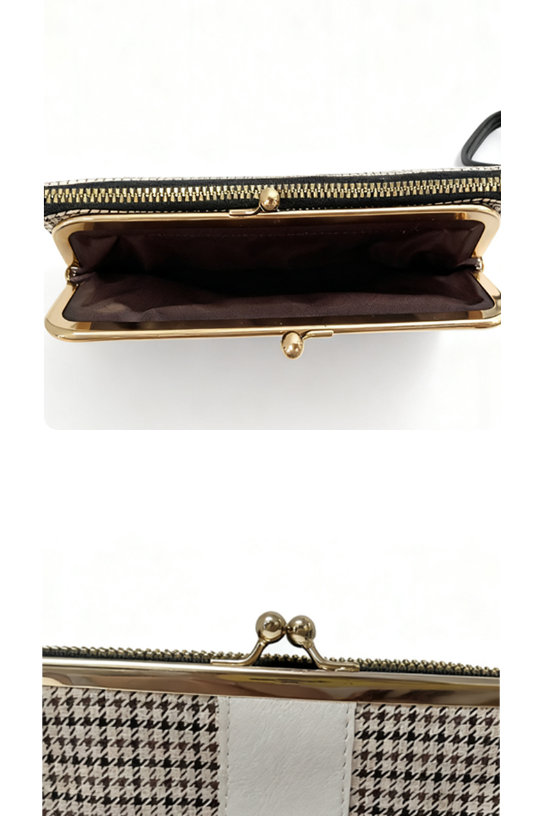 Wallets Women's Retro Houndstooth Long Zipper Wallet - Gold - Trimmed Frame Clutch with Easy Storage, Ideal for Daily & Evening Outings STBR7