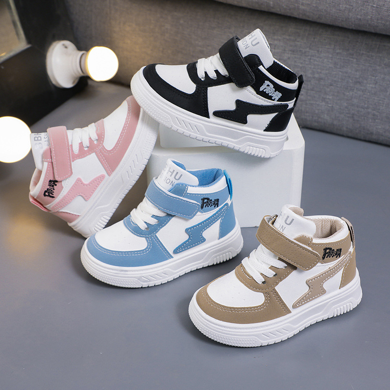 Children's high top board shoes breathable wear-resistant leather surface waterproof girls' casual shoes boys' sports shoes HOT - view 3