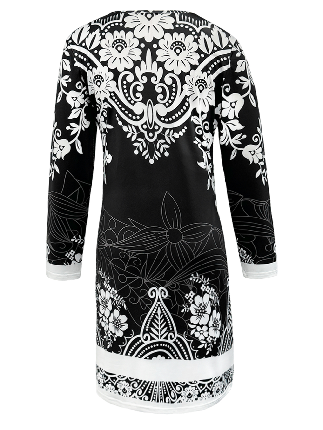 Women's Vintage Paisley Floral Printed Dress - Elegant Sheath Party & Casual Black Dress-CF41429