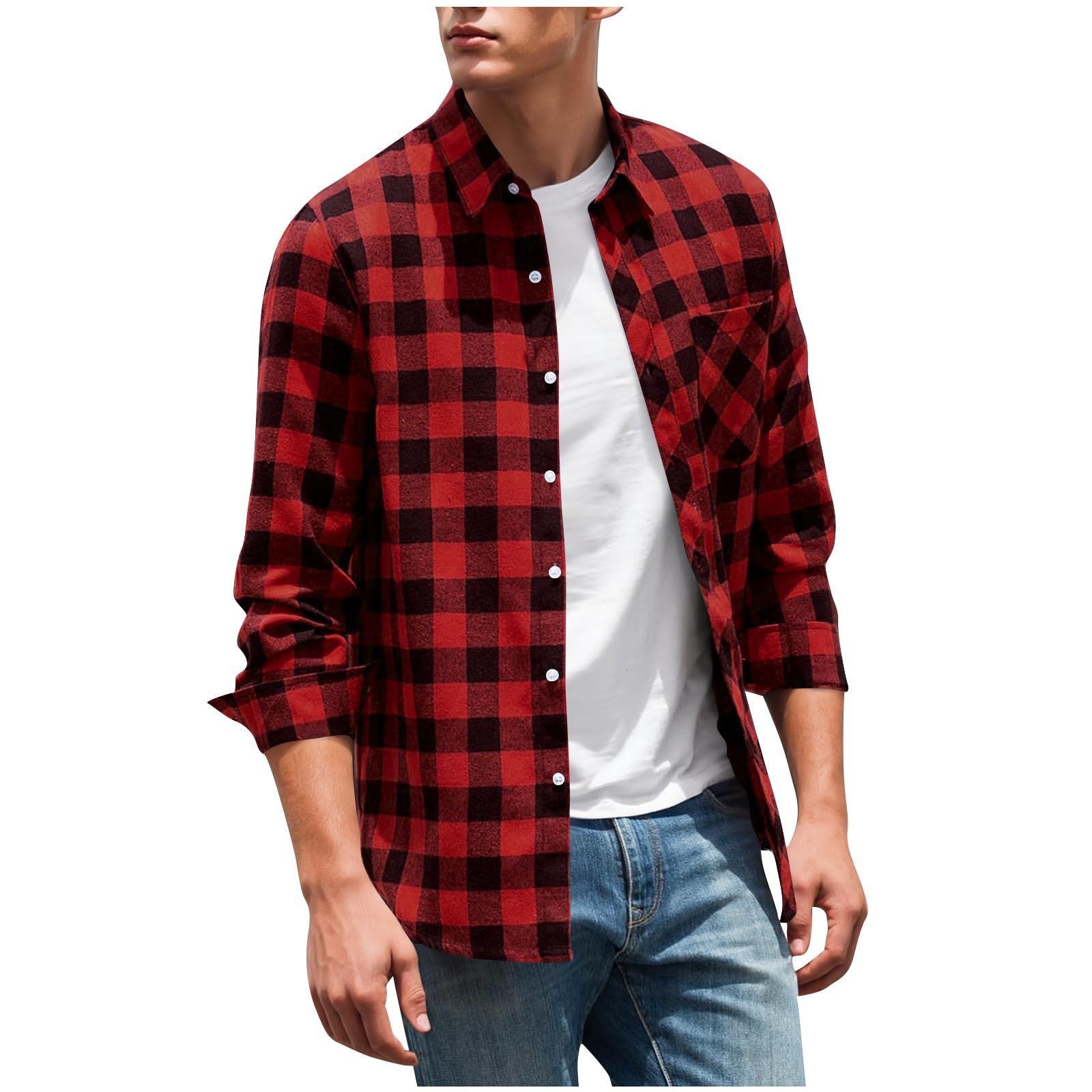 UV Protection, Wrinkle Resistant, Antibacterial, Moisture-Wicking, Tear-Resistant, Cold-Resistant Brushed Plaid Shirt Men's Long Sleeve Casual Sh