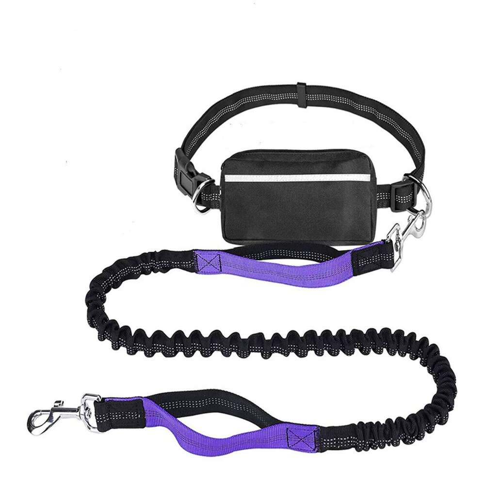 Hands-free leash with zipper bag, double padded handle durable elastic strap for walking, jogging and running your dog