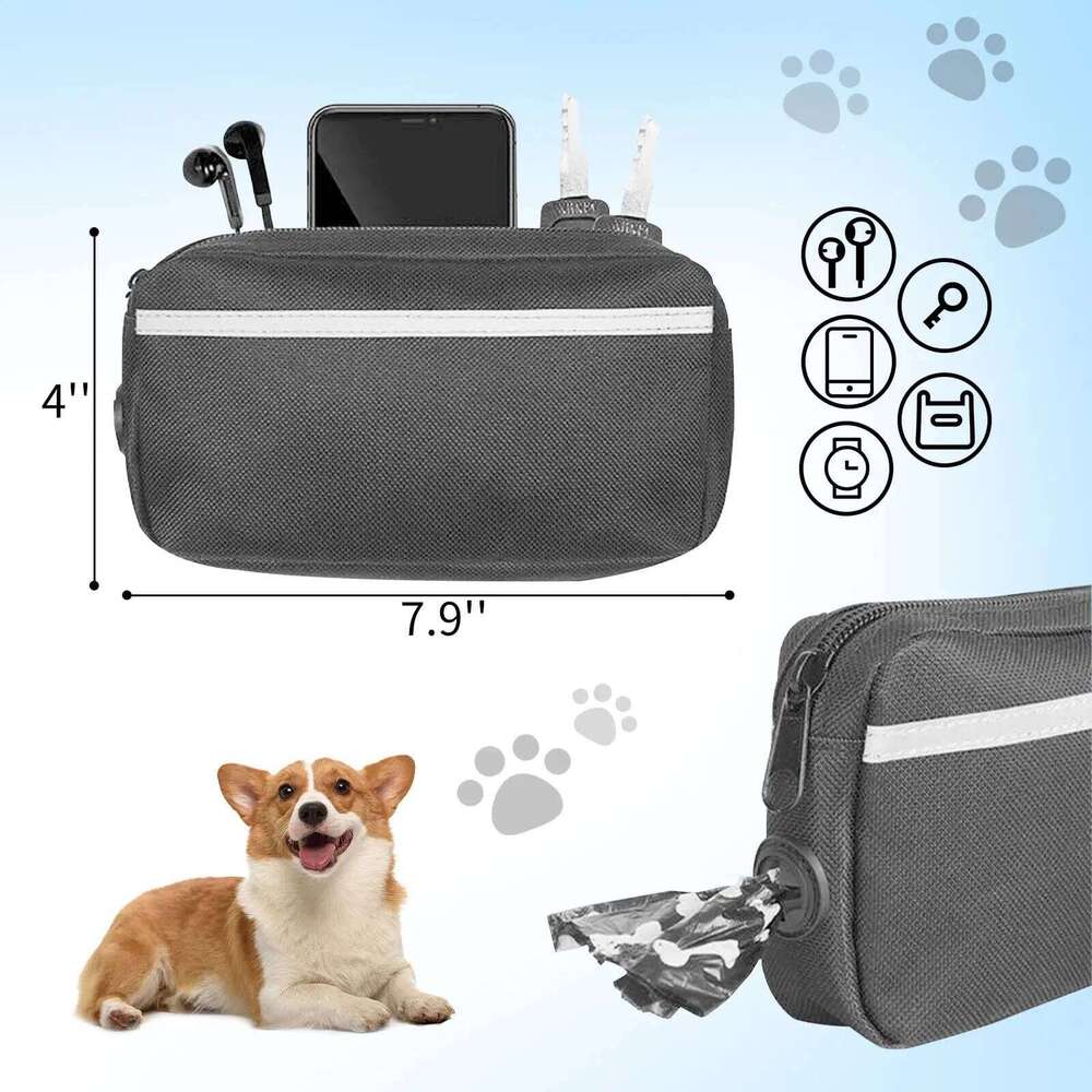 Hands-free leash with zipper bag, double padded handle durable elastic strap for walking, jogging and running your dog