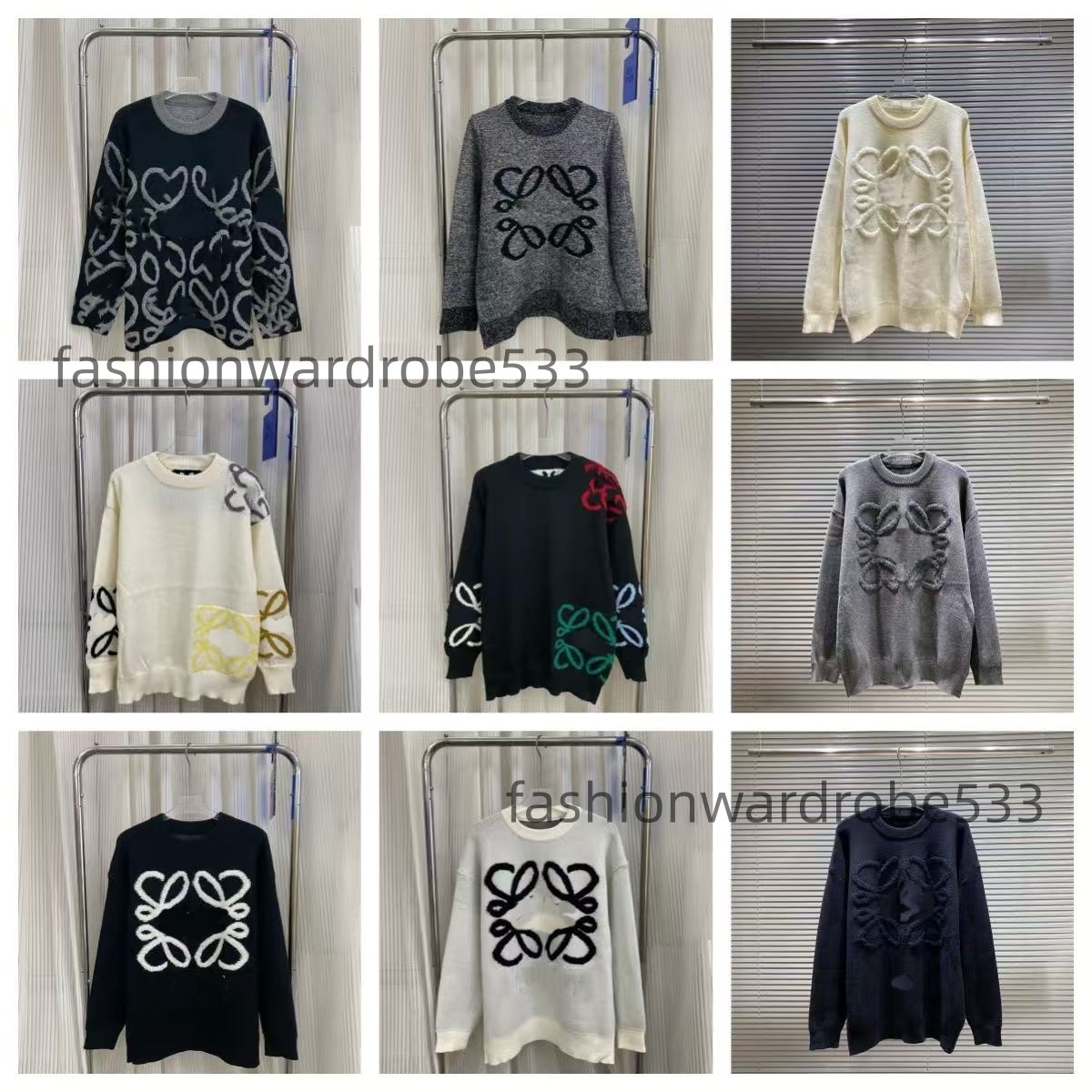 Designer pullovers, men's and women's knitted sweaters, fashionable knitted pullovers, autumn and winter clothing, women's white loose long-sleeved black casual top