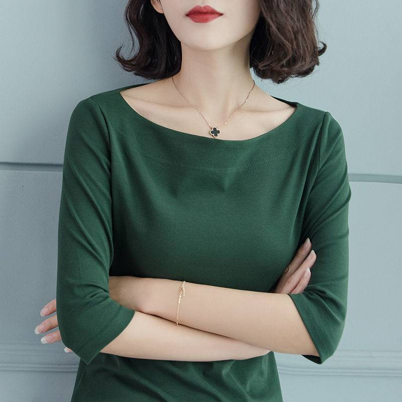 2025 New Spring Summer Designer Shirt Off-shoulder Mid-sleeve Top Off-shoulder Designer Hoodie Shirt Women Slim Fit Five-sleeve Base Shirt