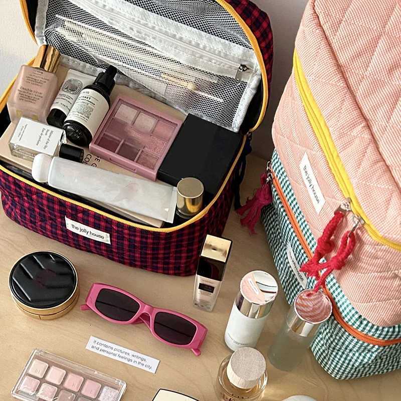 Ladies Color Blocking Checkered Makeup Bag Wens Ins Large Capacity Makeup B Storage Bag Skincare Toiletry W Case D251011