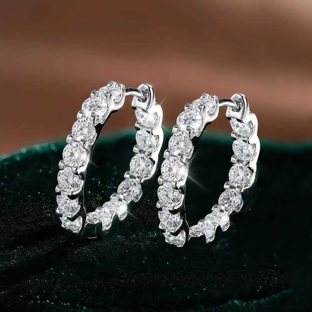TY 26Ct D Color Moissanite 925 Sterling Sliver Plated White Gold Hoop Earring For Wen Wedding Party Jewelry X251011 - view 4