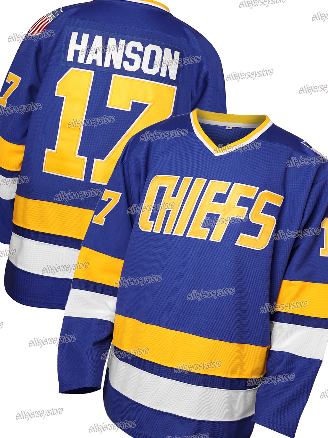 In stock Jeff Hanson Brother Mens Charlestown Chiefs Movie Hockey Jerseys Christmas Gift 100% Stitched Fast Shipping Letter Number Design Men's