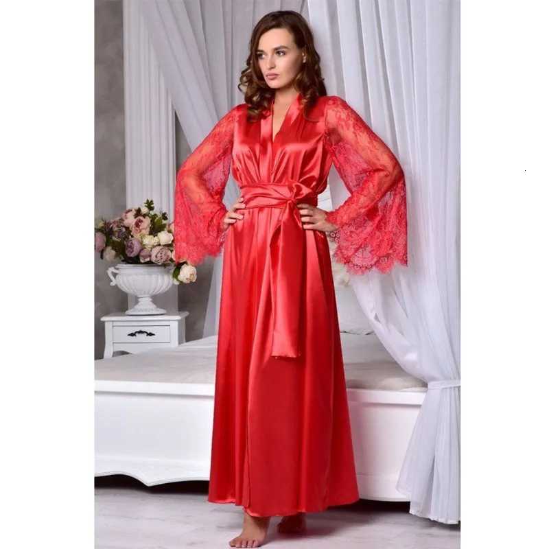 Sexy Nighties Lingerie Plus Size Pajamas Gown Imitation Ice Silk Lace Long Sleeve Womens Pajamas Panty Belt Set Sexy Goods Y251010