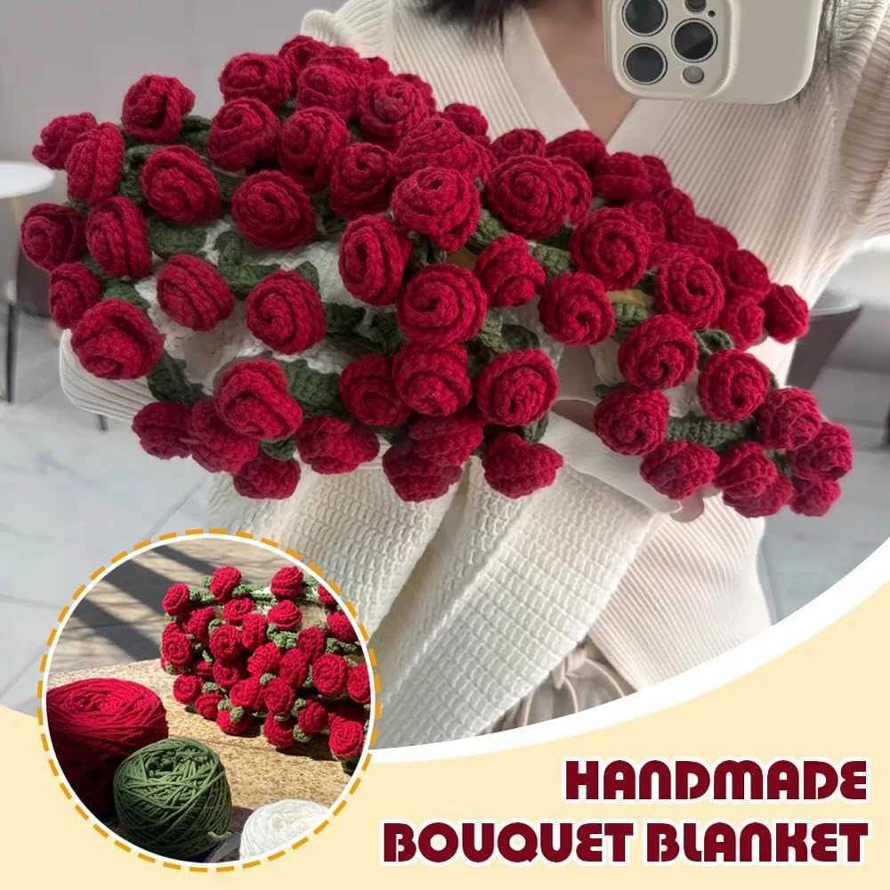 Finished Flower Bouquet Blanket Soft and Lightweight Knitted Throw Blankets for Birthday Wedding Valentines Day Home Decor C251011
