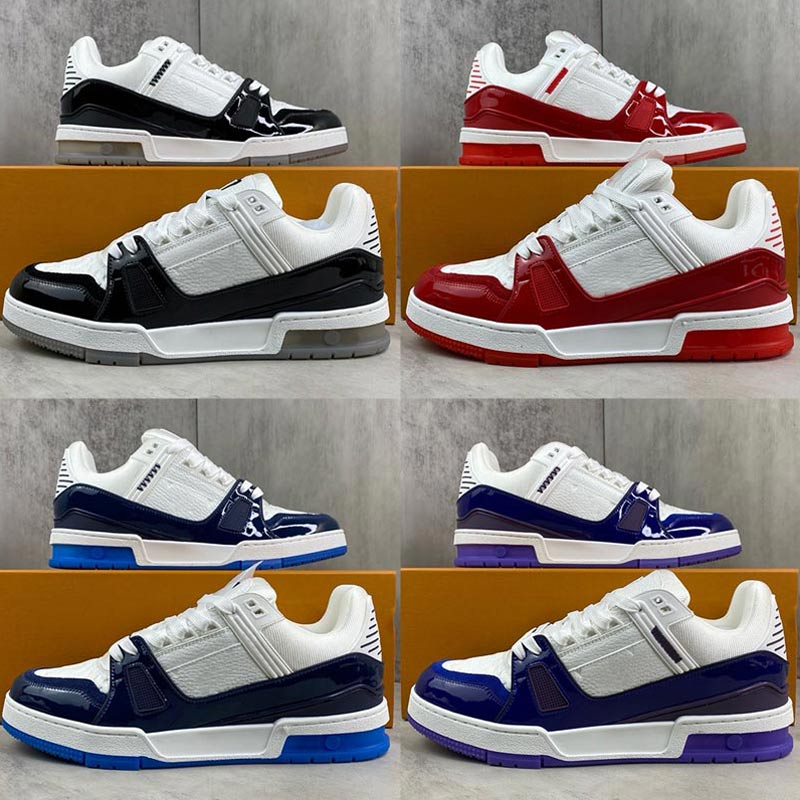 Mens Trainer Sneaker Designer Shoes Casual Men Sports Shoes Texture Calfskin Smooth Lacquer Leather Upper Rubber Sole Two tone Edition Women Sneakers