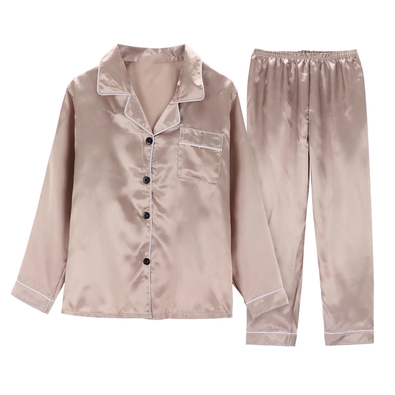 Men's Pajamas with Shirt Two-piece Set Men's Casual Pajamas Long Sleeve Shirt Button-up Silk Satin Pajama Set