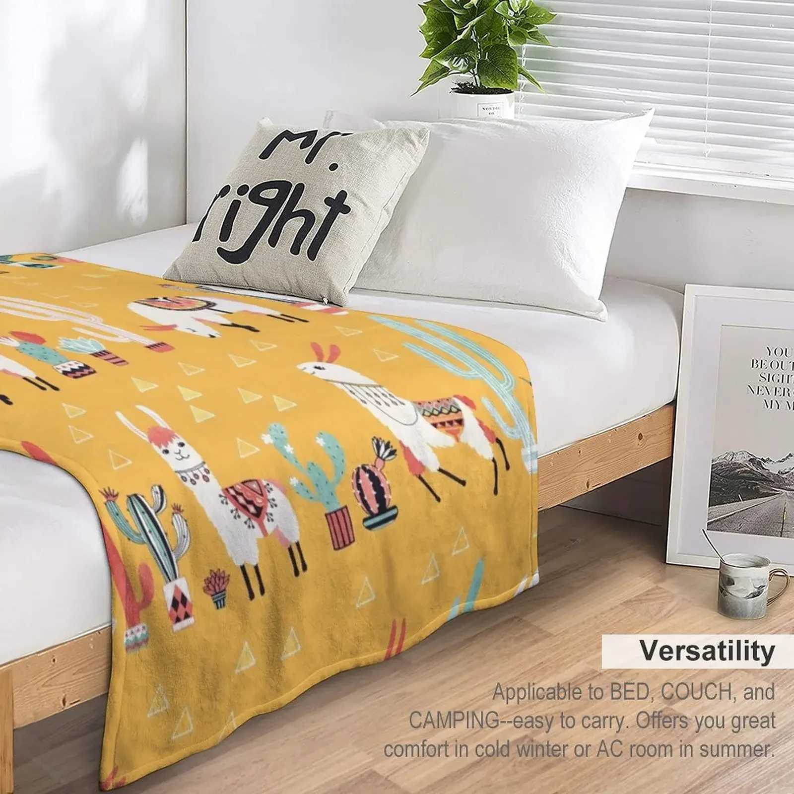 Happy llama with cactus in a pot Throw Blanket Thermal Blankets For Travel Sofas C251011