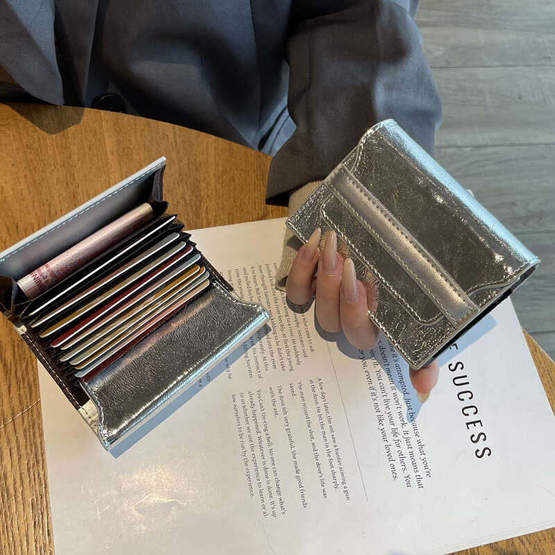 Genuine Leather Women's First Layer Cowhide Large Capacity Multi-Card Slot Silver Ins Case New Fashion Simple Card Holder
