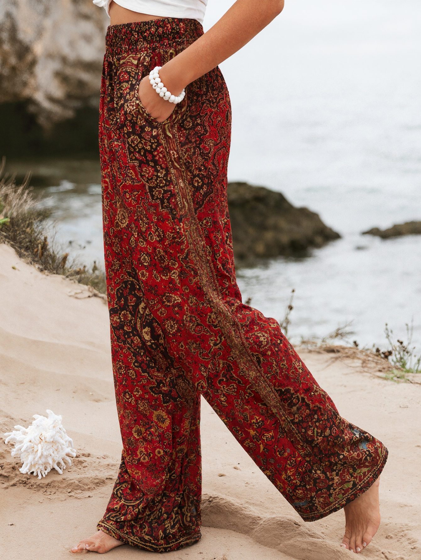 Women's Spring Autumn New Retro Ethnic - Style Wide - Leg Pants - Fashionable Casual Pants with Pockets-CF40654