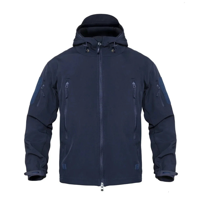 Navy Blue Soft Shell Jacket Men Waterproof Tactical Coat Winter Warm Fleece Hooded Windbreaker and Pants 250207