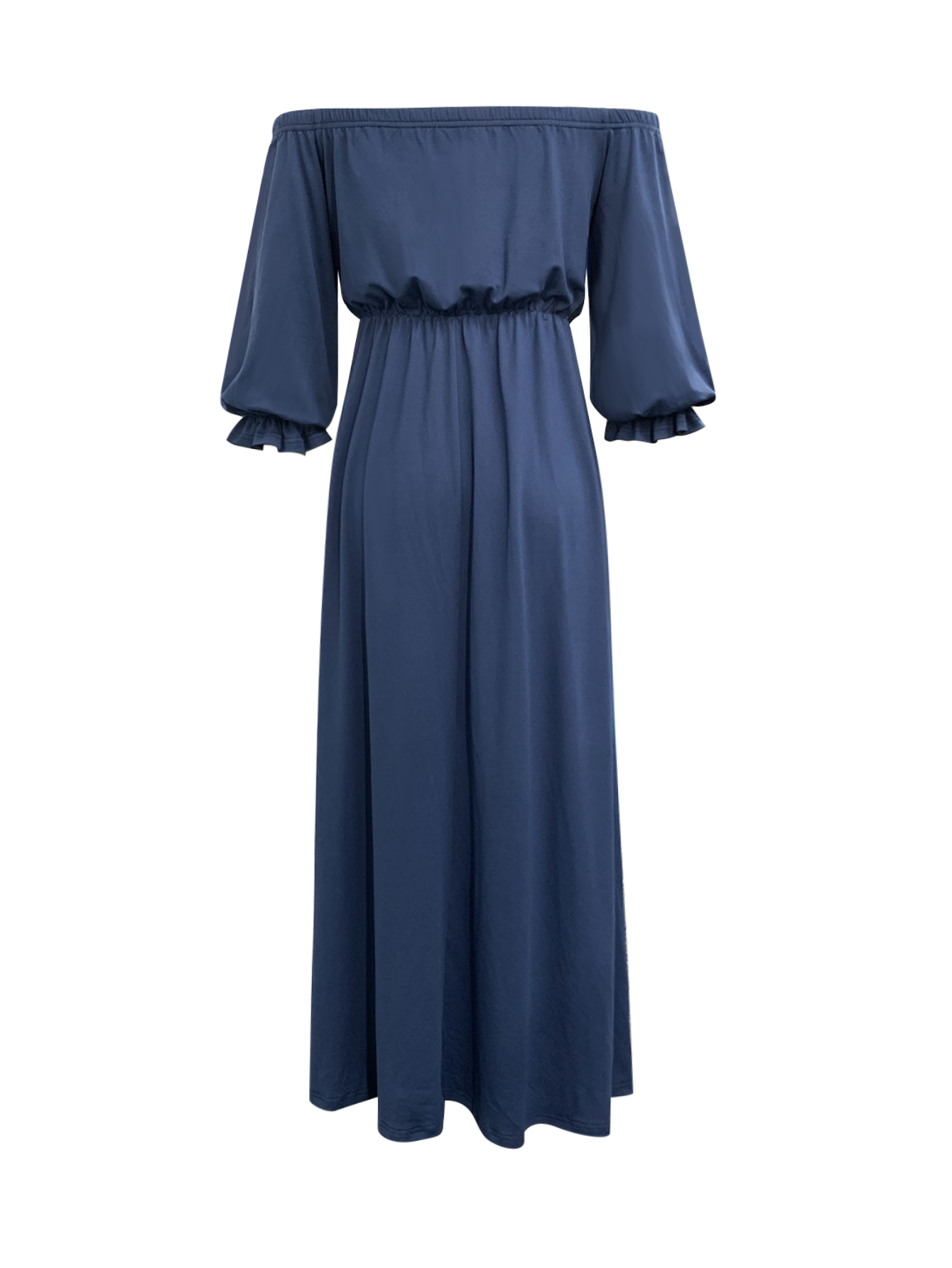 Women's New Fashion Solid Color Off - Shoulder Dress - Elegant & Casual Blue Midi Dress-CF52859