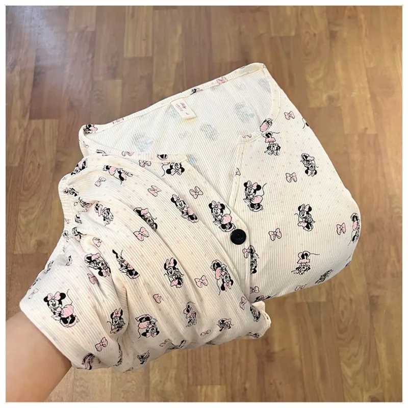 Cartoon Minnie Bow Dot Print Twopiece Set Pajamas Vneck Fashion Korean Casual Home Clothes Set Autumn New Fashion Sleepwear Y251010