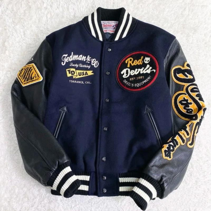 Men's Jackets Streetwear Embroidered Bomber Men Spliced PU Leather Sleelves Retro Varsity Spring Autumn Baseball Uniform Coats Motorcycle Jacket 