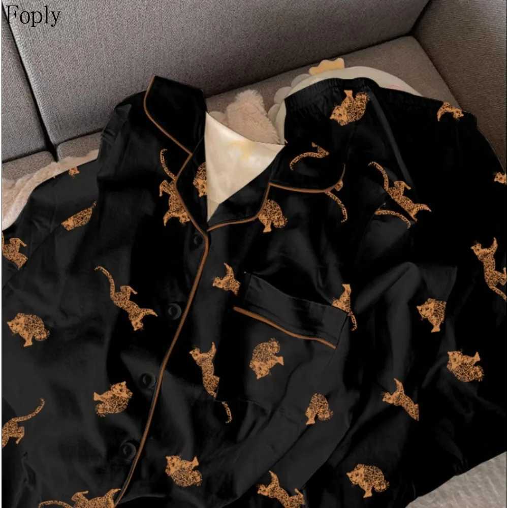 Pyjamas Woman Leopard Print Womens Handsome Pajamas American Retro Trend Homewear 2025 New Spring Summer Faux Cotton Nightwear Y251010