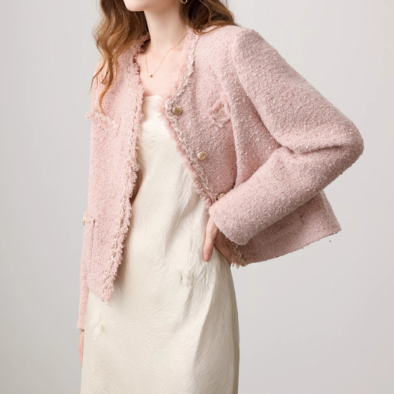 2025 Autumn/Winter New Top design Autumn/Winter Luxury New Shiny Thick Twill Round Neck Wool Short Coat W Designer Jacket