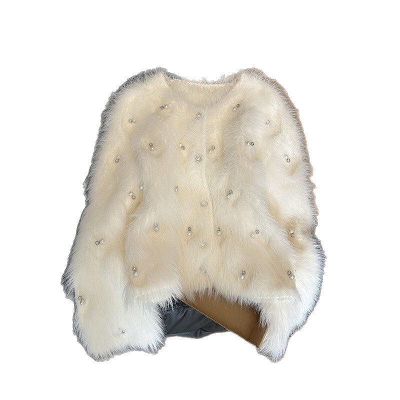 2025 Autumn/Winter New Top Pure White Elegant Designer Thick Bead Soft Knitted Women's Sweater fashion Autumn/Winter New mink Luxury Velvet Top