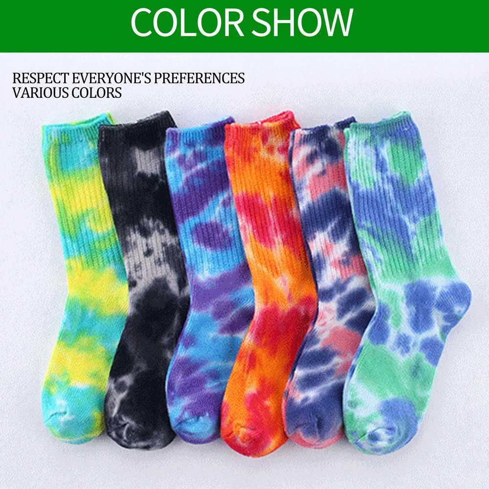 Unisex Antibacterial Stacked Socks Japanese Loose Fit Design TieDye Cotton Blend NonFade Breathable Sports Cycling SocksW251011