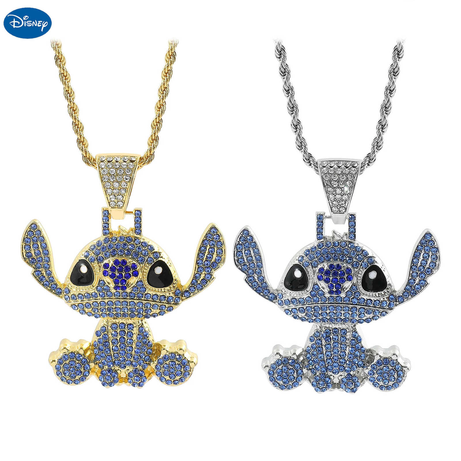 Disney Lilo and Stitch Hip Hop Necklace Kawaii Stitch Full Rhinestones Pendant Necklace Fashion Jewelry Anime Neck Chains Gifts H2510111