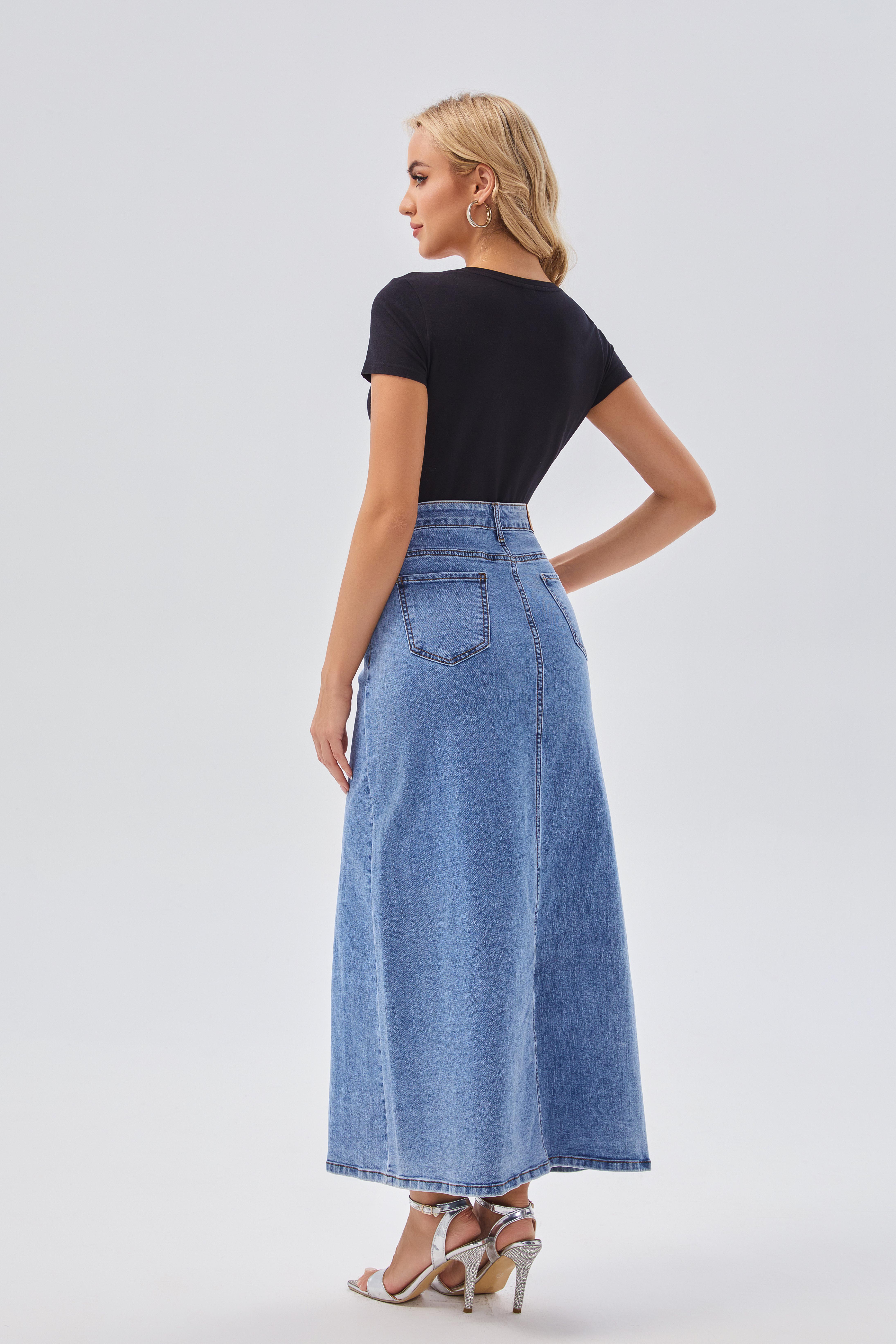 Skirts Women's High - Waisted Button - Front Denim Maxi Skirt - Casual & Versatile, Ideal for Daily & Weekend Wear