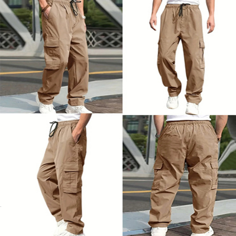 Mens Cargo Pants Trouser Full Length Solid Color Loose Multi Pocket Drawstring 3XL 241115
