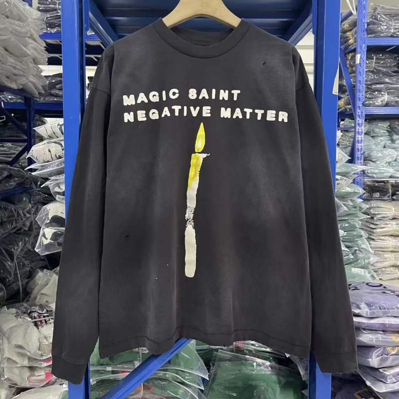 Good Quality 2026 New White Washed Long Sleeve Print Fashion Men Women Cotton Vintage T-Shirt