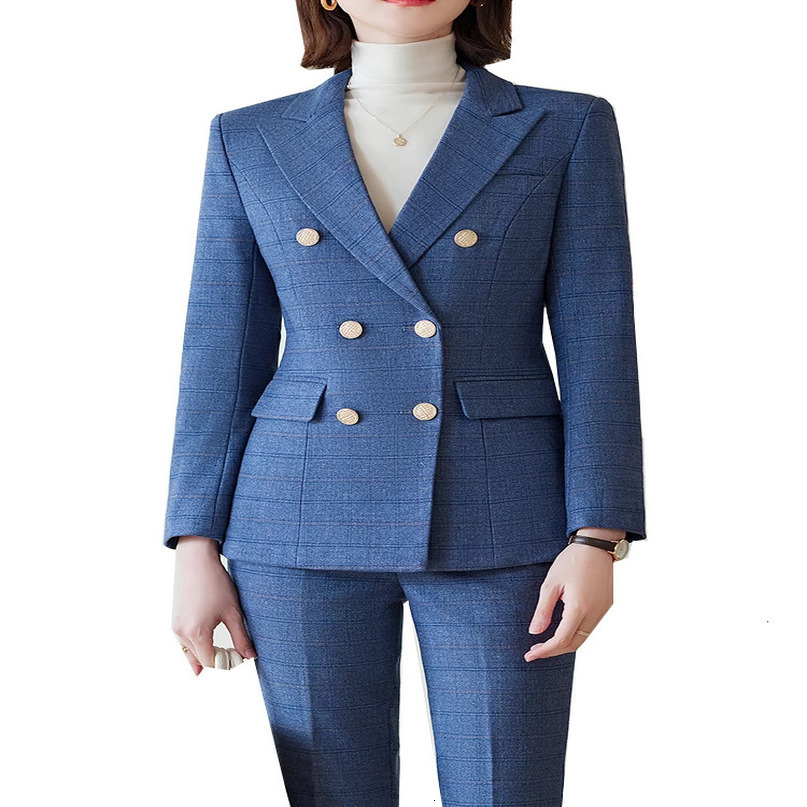 Autumn Winter Red Coffee Blue Black Womens Pants Set Business Work Clothes Plain Jacket and Trouser 2piece 241115
