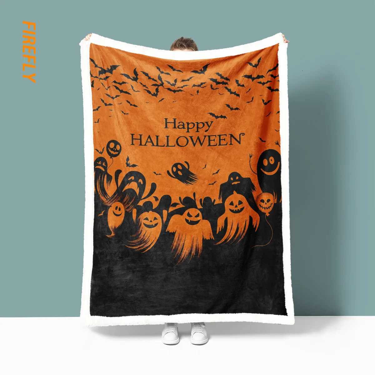 1pc Halloween Ghost Print Imitation Lamb Fleece Blanket Multi Size Living Room Nap Leisure Blanket Comfortable Machine Washable C251011