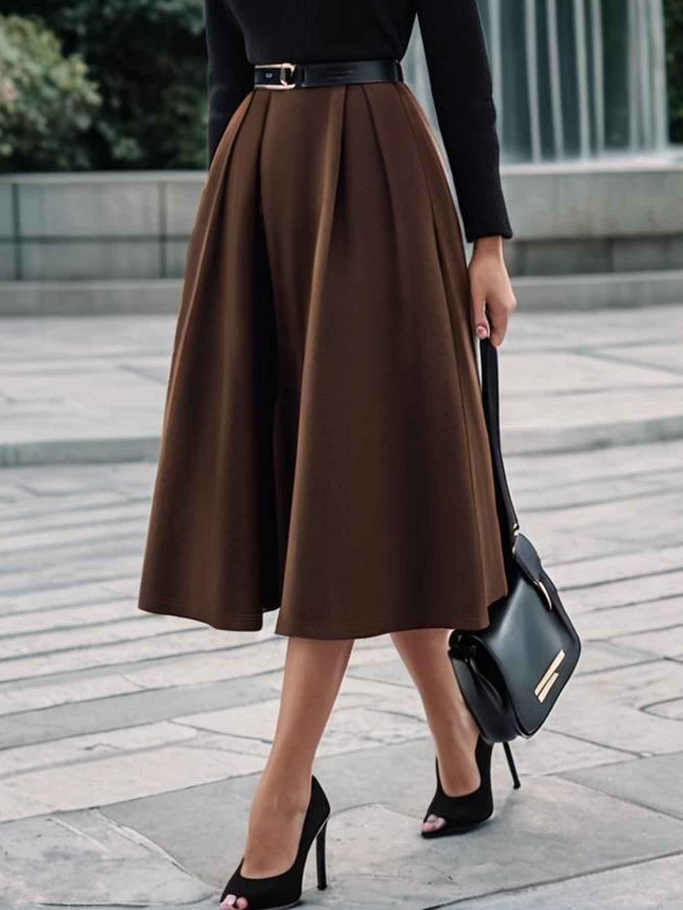 Women's Autumn Winter Casual Midi Skirt - French Elegant Office - Wear Solid Color Skirt-CF55146