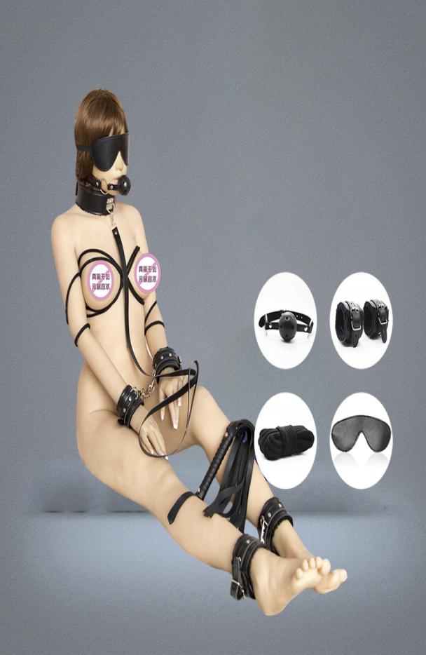 Binding Sm Fun Adjustment Products Plush 7piece Set Cuffs and Mouth Stuffed with Whip Leather CNJ15504196