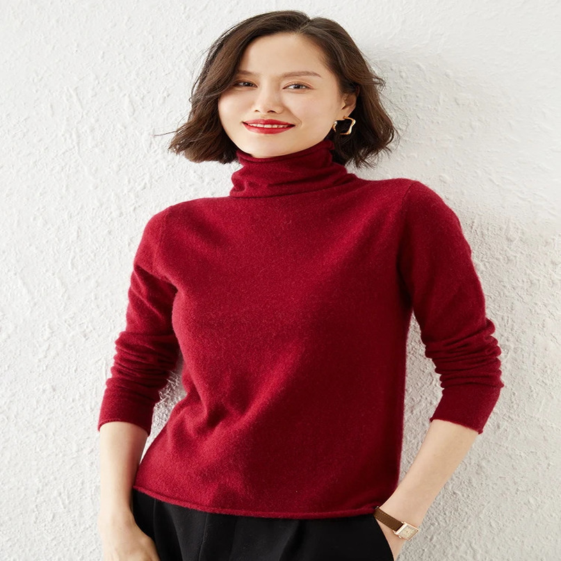 Autumn and Winter Sweater Womens Pile Collar Loose Long Sleeve Pullover High Inner Wool Knitted Bottoming Shirt Top 241021