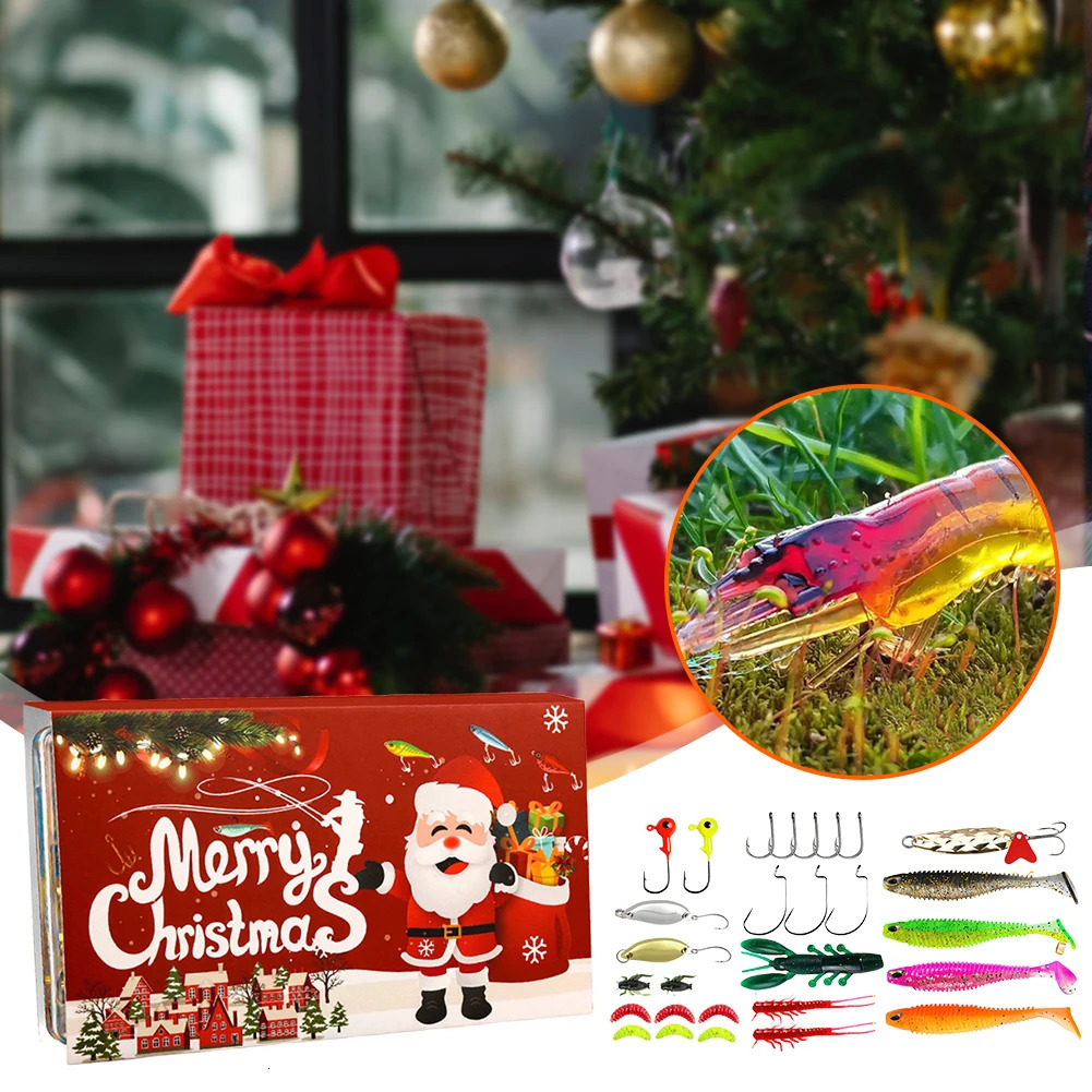 Fishing Tackle Advent Calendar Festival Theme Christmas Fishing Baits Gift Box 3D Realistic Fishing Lures Box for Adult Kids 251009