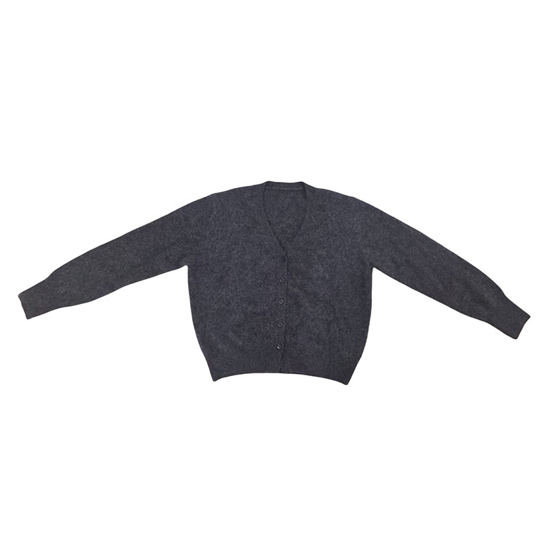 Grey - Toned Gentle Soft V - Neck Knitted Cardigan, Women's Autumn Coat, Pure Wool, Daily Casual Wear-1710