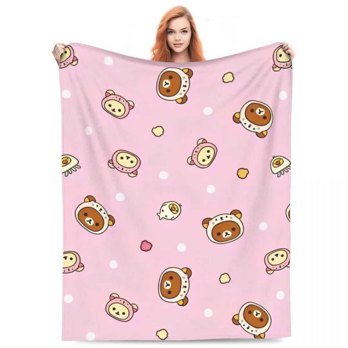 Rilakkuma Cartoon Flannel Blanket Super Warm Throw Blanket for Couch Chair Decorative Print Bedspread Sofa Bed Cover C251011