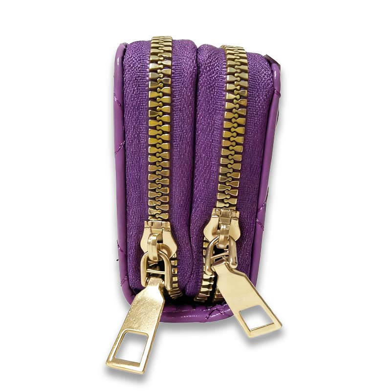 Wallets Women's Purple Quilted Zipper Wallet - Compact & Stylish Purse with Gold - Tone Pull, Ideal for Daily Essentials Storage XDSL