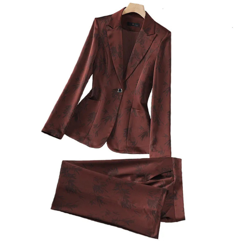 Leaf Print Blazer Pantsuits set suitable for womens offices business single button formal spring and autumn Trouser 241115