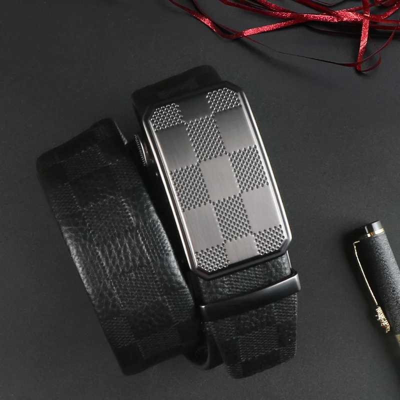 Mens Top Layer Cowhide Ratchet Belt with Scratch Resistant Alloy Automatic Buckle Business Style Durable Dress Belt Z251011