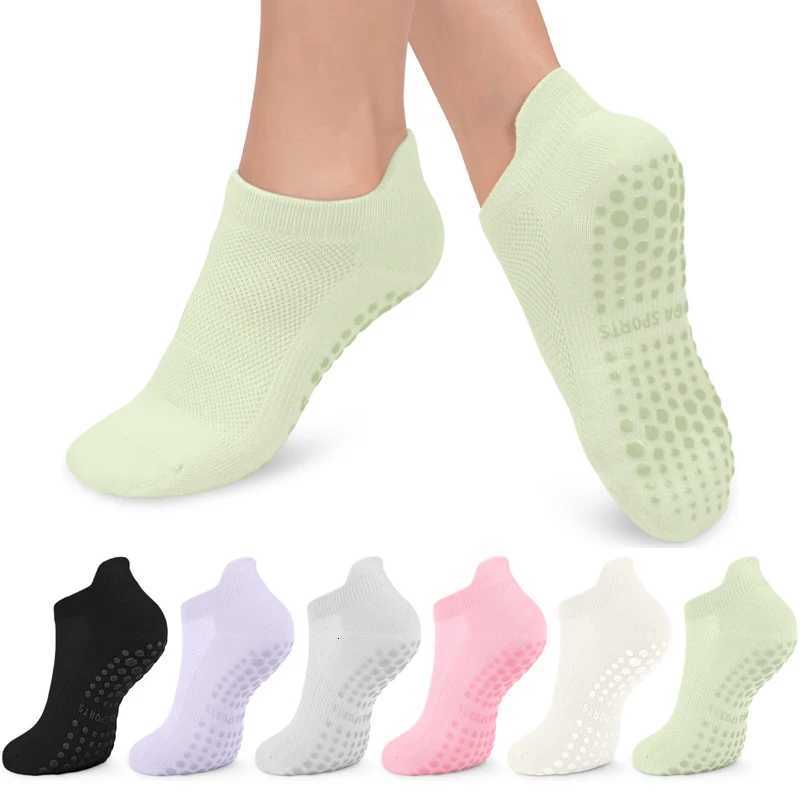 4 Pairs Grip Socks for Women Non Slip Yoga Socks Pilates Breathable Mesh Short Socks Cotton Low Cut Gym Fitness Dance Sport SockW251011