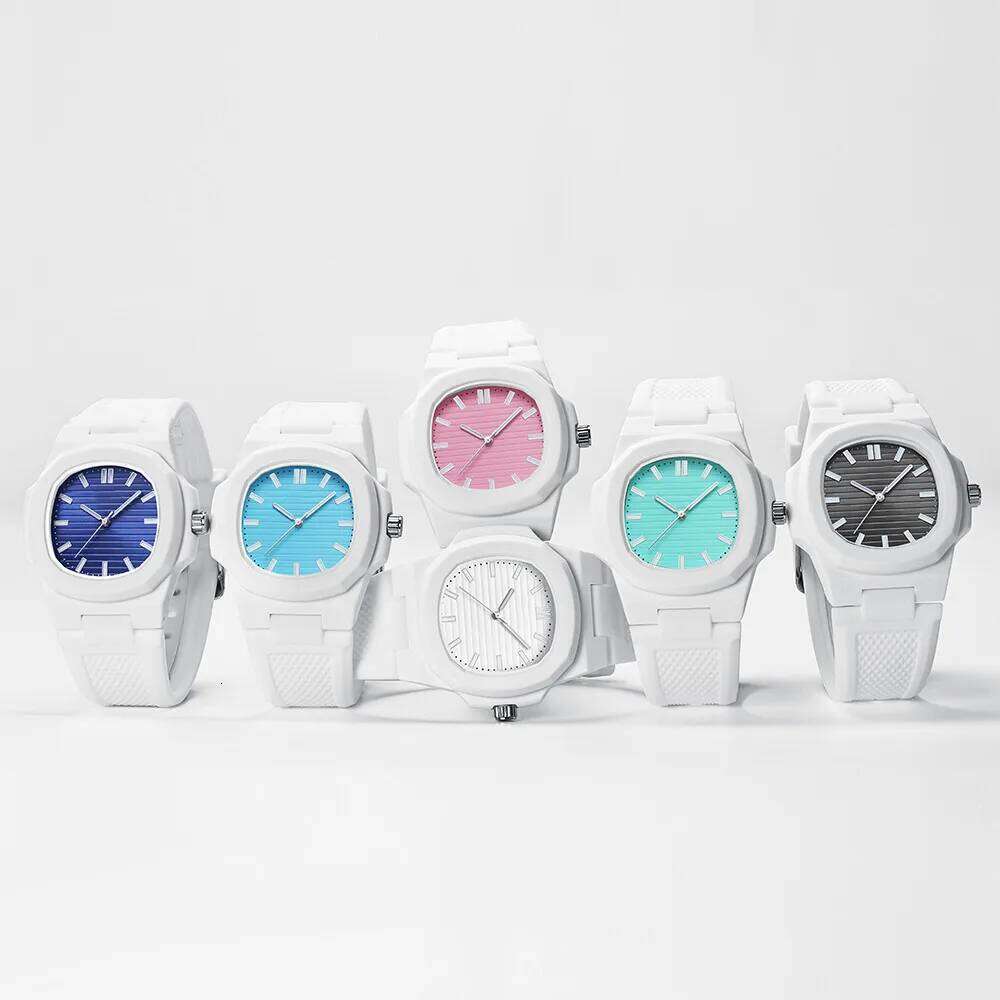 Square Stripe Colorful Silicone Men's Watch Brand Waterproof Quartz Sports Couple Watch Lover Gift