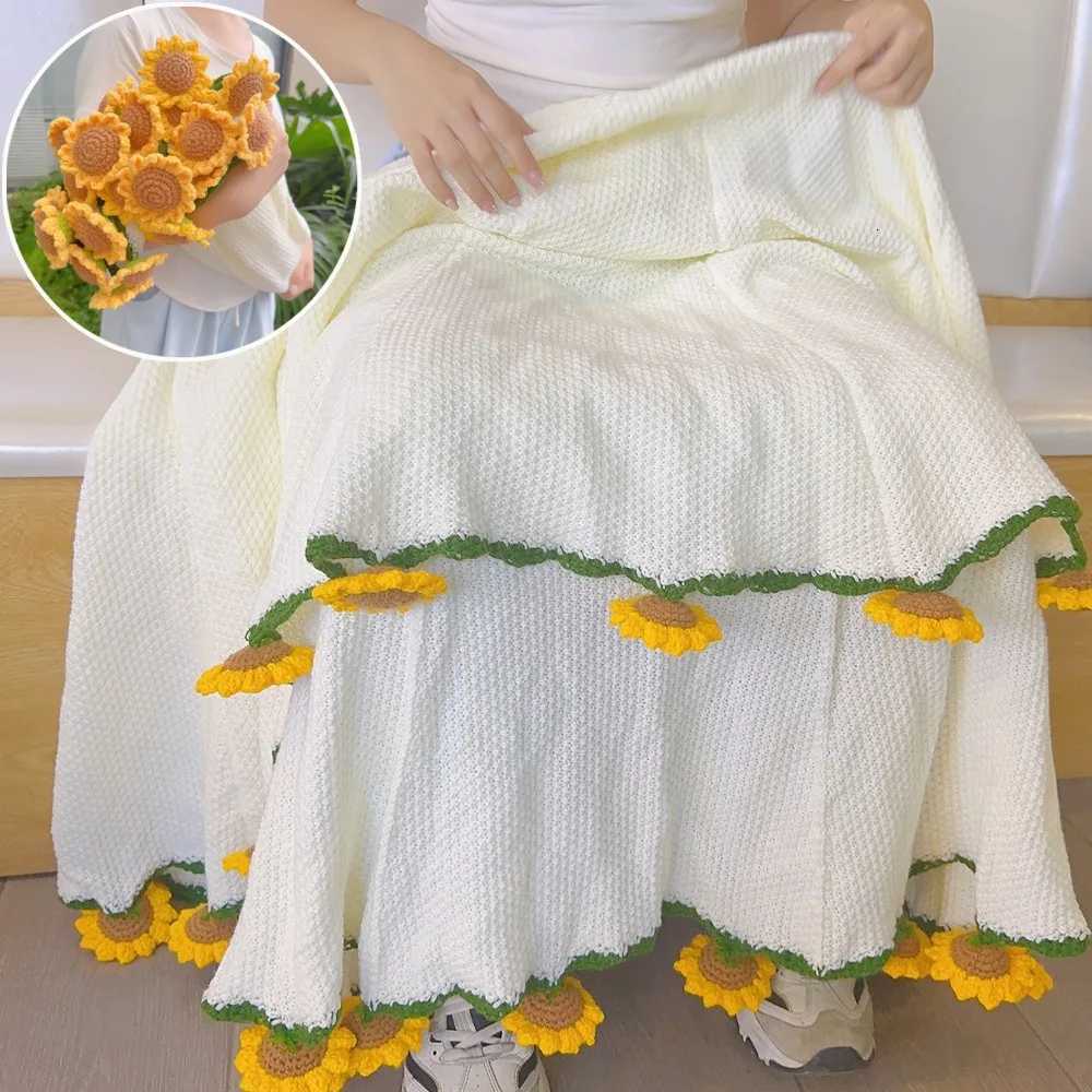 60110cm Sunflower Bouquet Blanket Finished Product Crocheted Pink Rose Blanket Creative Handmade Wedding Valentines Day Gifts C251011