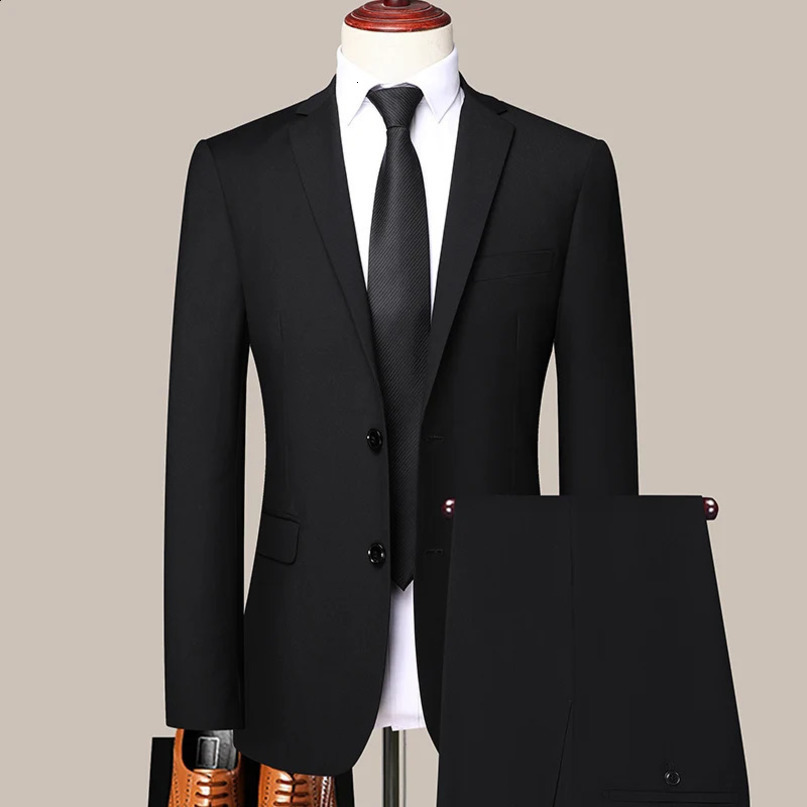 Boutique Blazer Trousers Mens British Style Elegant Fashion Highend Simple Casual Gentleman Man Suit Twopiece 240430