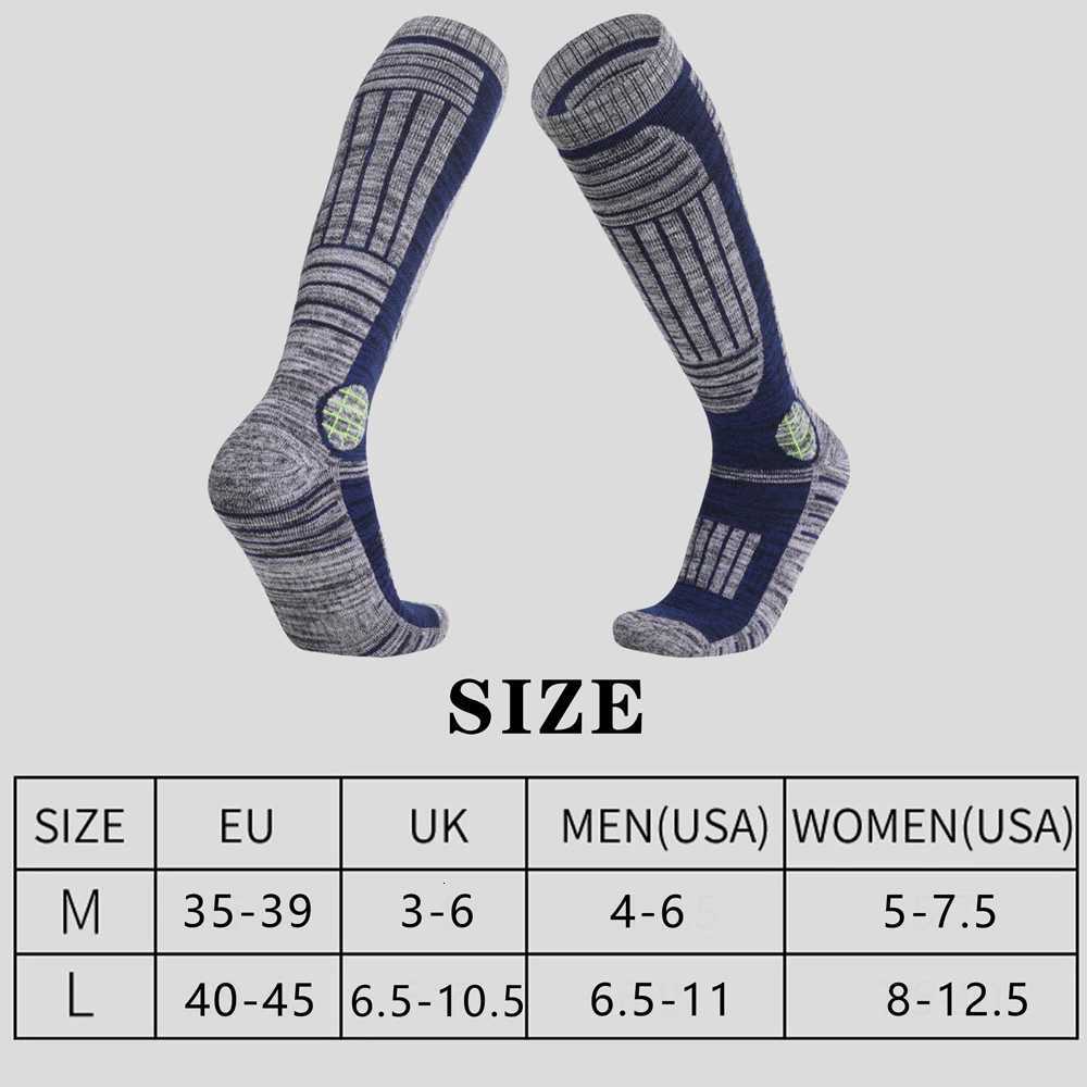 1 Pair Thermal Winter Cotton Men Women Ski Socks High Elastic Sports Socks Snowboarding Cycling Adult Skiing Thicker Leg WarmW251011