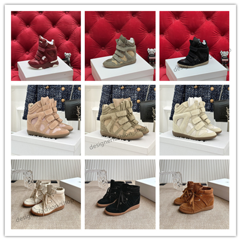 isabelle Marants shoes wedge Designer Shoes High Quality Hot Sale Black Genuine Leather women's wedge sneakers Casual shoes Chamois Suede marants shoes