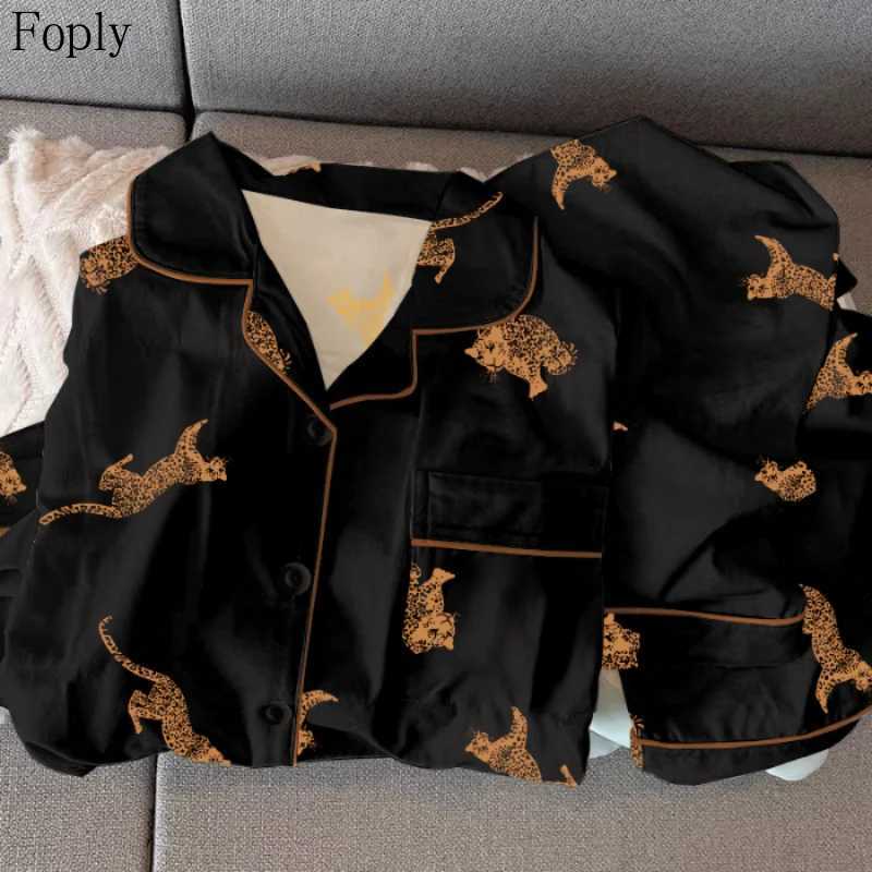 Pyjamas Woman Leopard Print Womens Handsome Pajamas American Retro Trend Homewear 2025 New Spring Summer Faux Cotton Nightwear Y251010