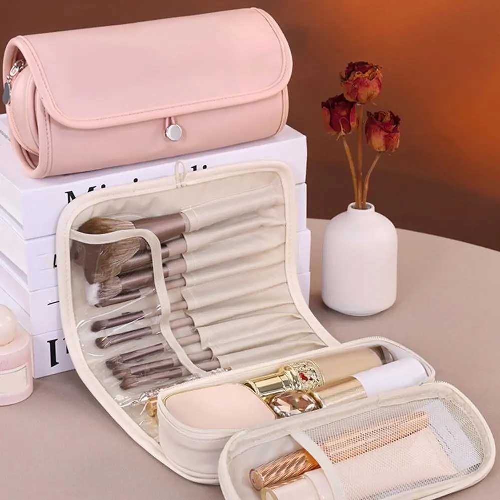 New PU Leather Makeup Bag Outdoor Travel Folding Cosmetic B Organizer Pencil Storage Waterproof Makeup Toiletry Bag D251011