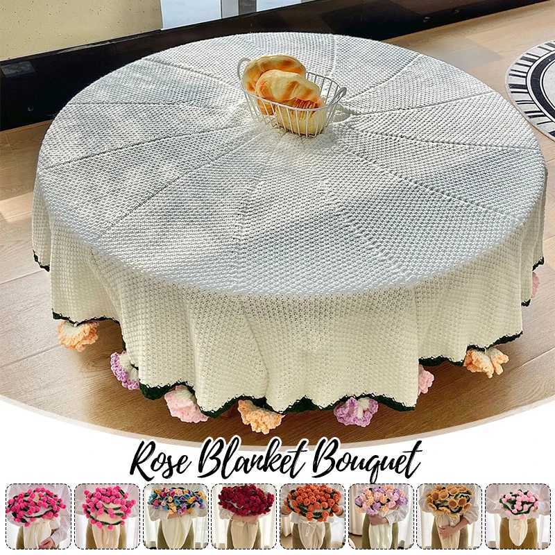 80110cm Crocheted Rose Bouquet Blanket Finished Product Hand Knitted Flower Bouquet Blankets Home Decor Bed Sofa Throw Blanket C251011
